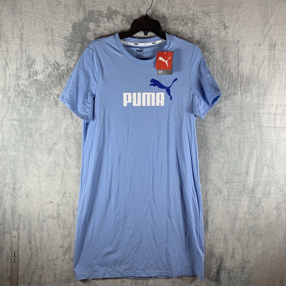 Puma Women's T Shirt‎ Dress XL Slim Tee Essentials Logo Blue Short Sleeve NWT